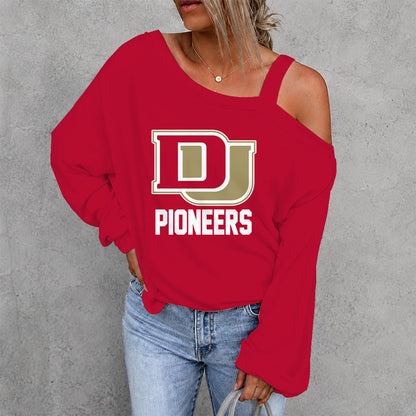 [PUCK DROP DEAL] NEW CUSTOMIZED NCAA MFF07 DEP DENVER PIONEERS WOMEN'S OFF-SHOULDER LONG SLEEVE SHIRT