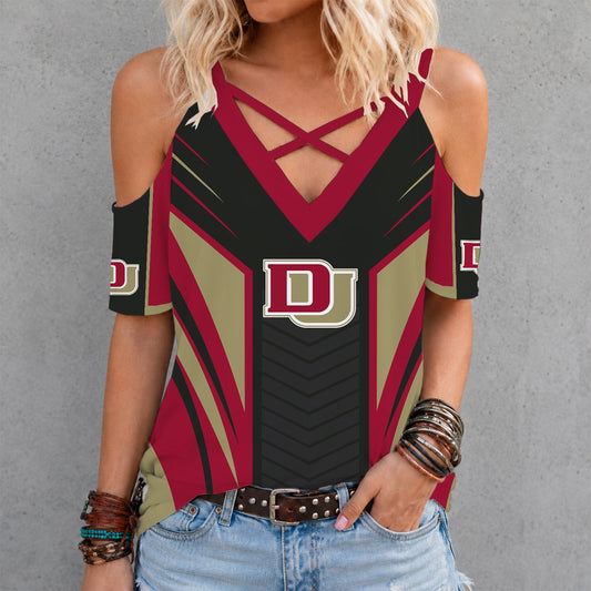 [PUCK DROP DEAL] NEW CUSTOMIZED NCAA MFF07 DEP DENVER PIONEERS CRISS CROSS V-NECK TOP