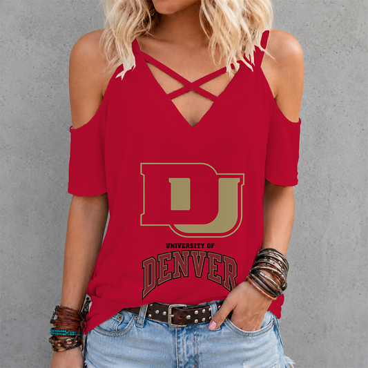 [PUCK DROP DEAL] NEW CUSTOMIZED NCAA MFF07 DEP DENVER PIONEERS CRISS CROSS V-NECK TOP