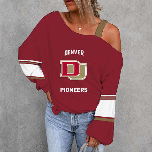 [PUCK DROP DEAL] NEW CUSTOMIZED NCAA MFF07 DEP DENVER PIONEERS WOMEN'S OFF-SHOULDER LONG SLEEVE SHIRT