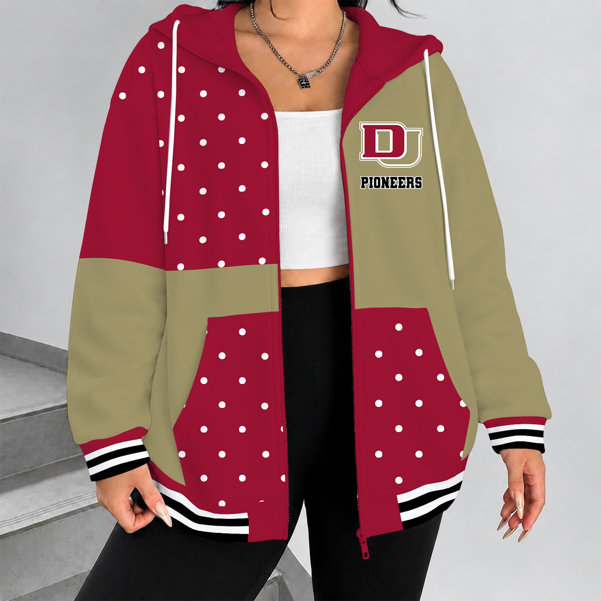 [PUCK DROP DEAL] NEW CUSTOMIZED NCAA MFF07 DEP DENVER PIONEERS STRAPPY ZIP HOODIE