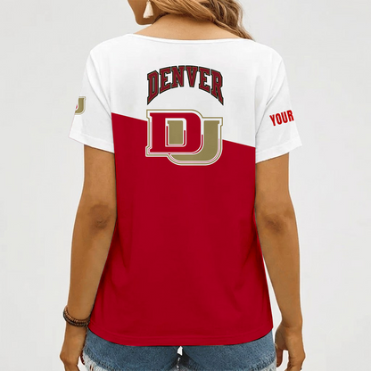 [PUCK DROP DEAL] NEW CUSTOMIZED NCAA MFF07 DEP DENVER PIONEERS V-NECK FEMALE SHIRT