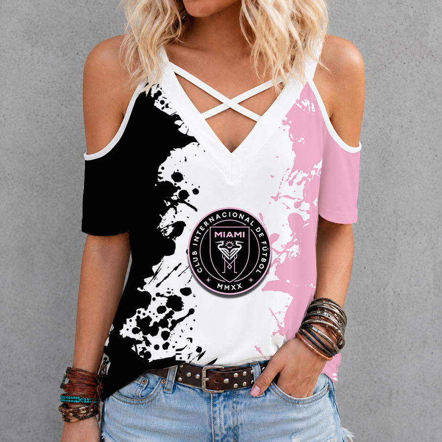 [GOAL DEAL] NEW CUSTOMIZED MLS07 IMC INTER MIAMI CF CRISS CROSS V-NECK TOP