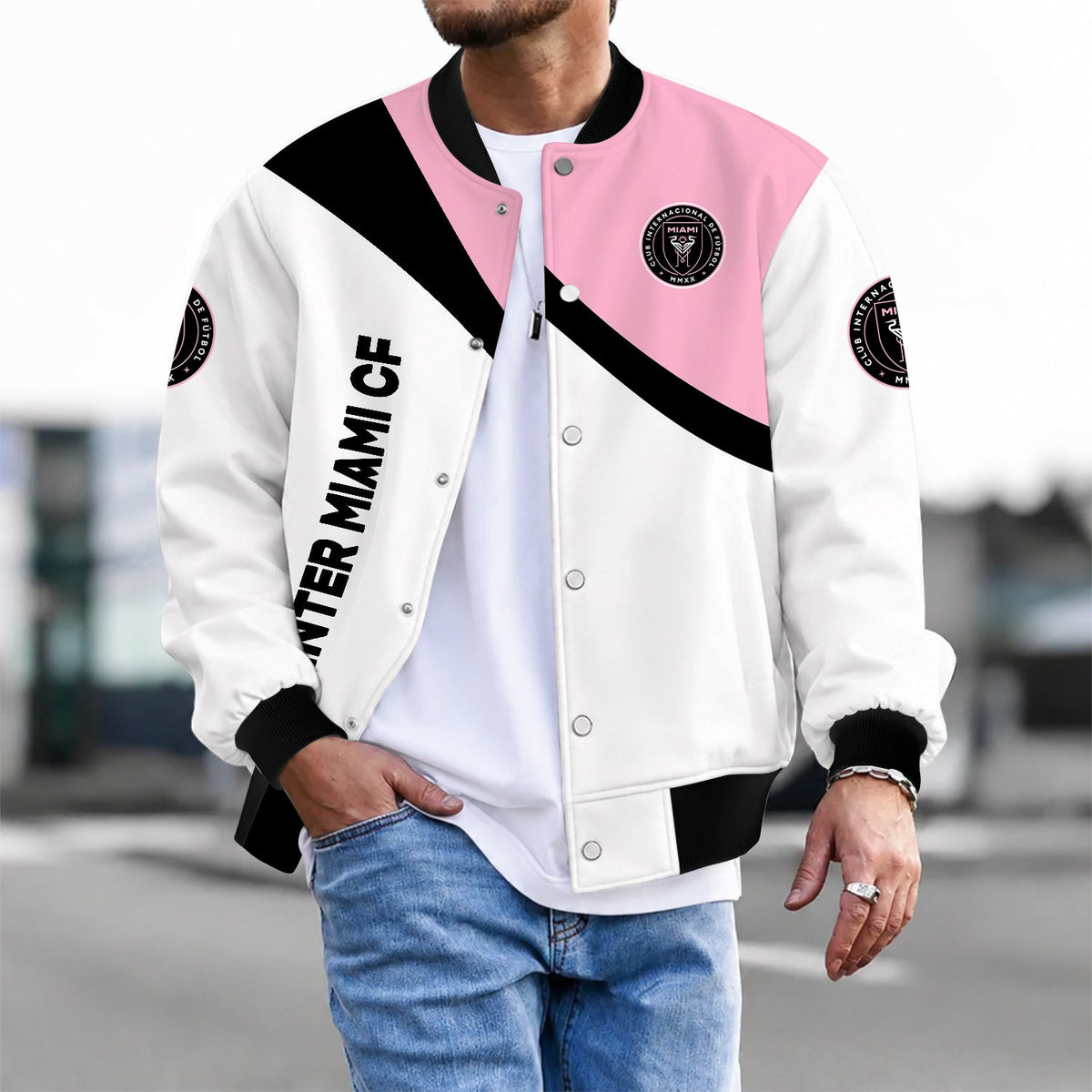 [GOAL DEAL] NEW CUSTOMIZED MLS07 IMC INTER MIAMI CF BASEBALL JACKET & SATIN VARSITY JACKET