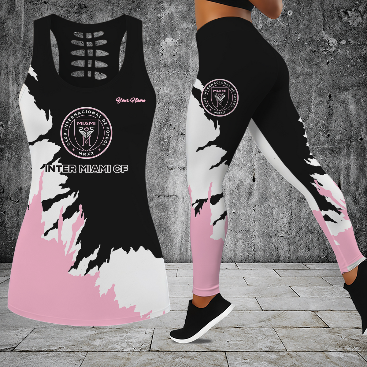 [GOAL DEAL] NEW CUSTOMIZED MLS07 IMC INTER MIAMI CF HOLLOW TANK TOP & LEGGINGS SET
