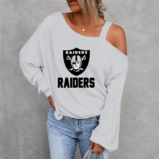 [TOUCHDOWN DEAL] NEW CUSTOMIZED NFL07 LVR LAS VEGAS RAIDERS WOMEN'S OFF-SHOULDER LONG SLEEVE SHIRT