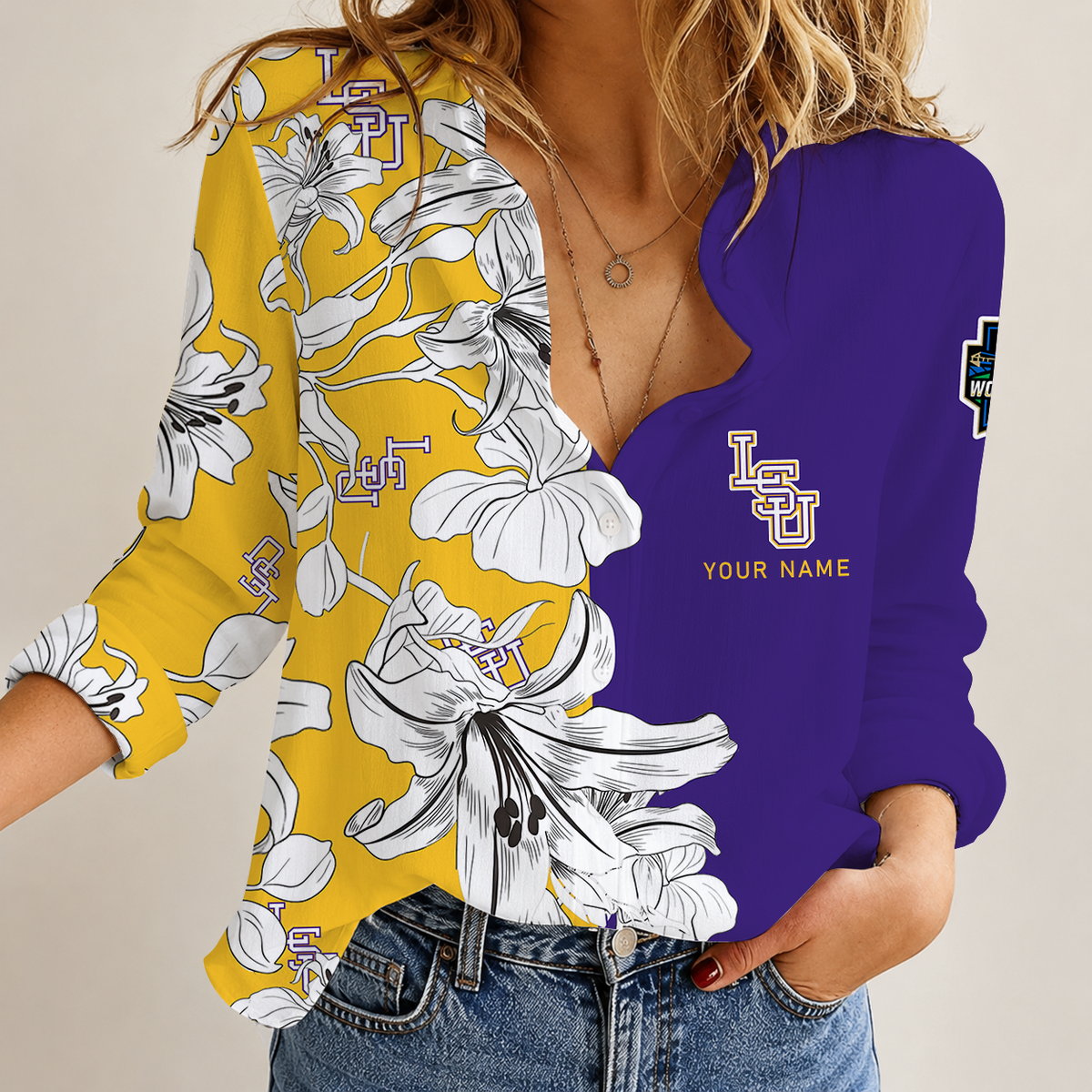 [HOMERUN DEAL] NEW CUSTOMIZED NCAA CWS07 LST LSU TIGERS WOMEN CASUAL SHIRT