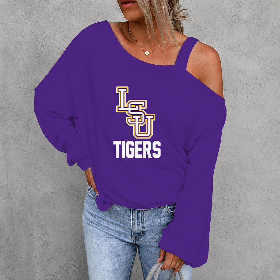 [HOMERUN DEAL] NEW CUSTOMIZED NCAA CWS07 LST LSU TIGERS WOMEN'S OFF-SHOULDER LONG SLEEVE SHIRT