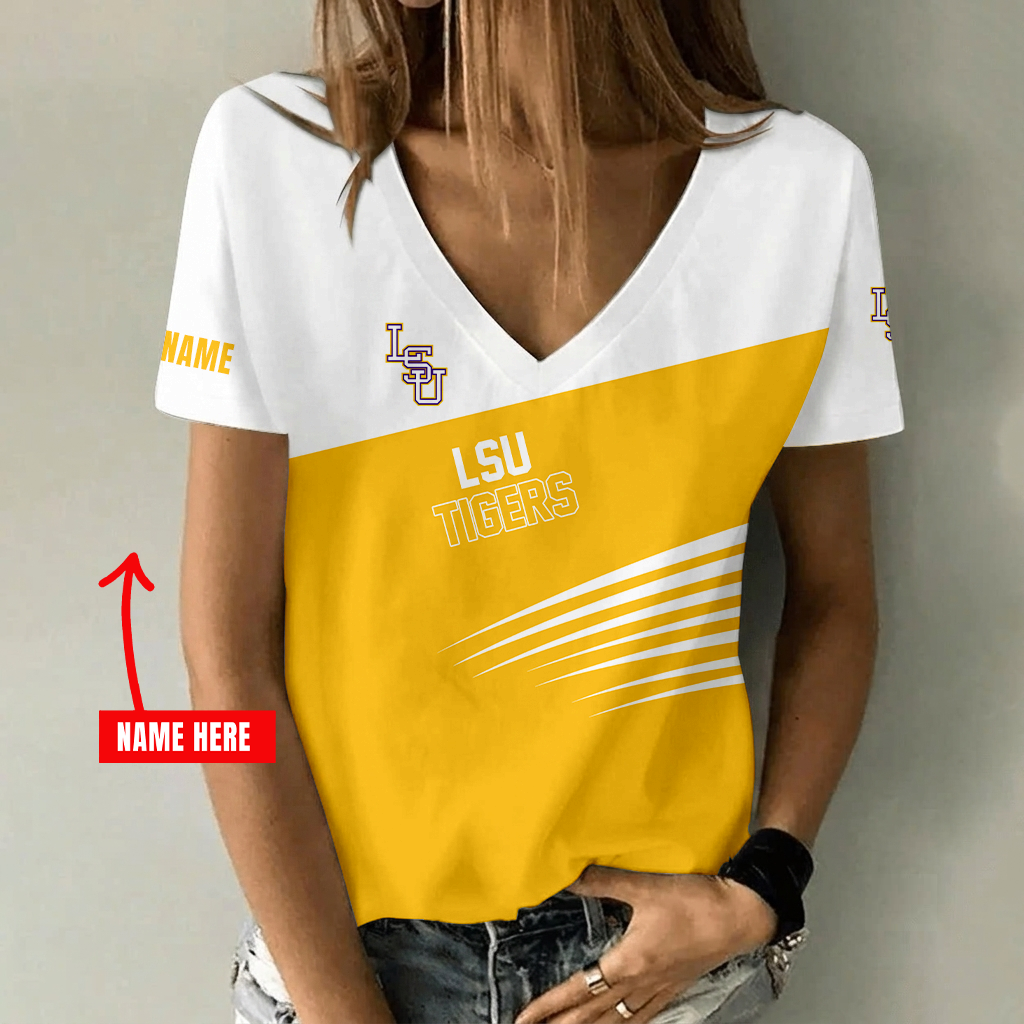 [FAN FAVORITE] NEW CUSTOMIZED NCAA CWS07 LST LSU TIGERS V-NECK FEMALE SHIRT