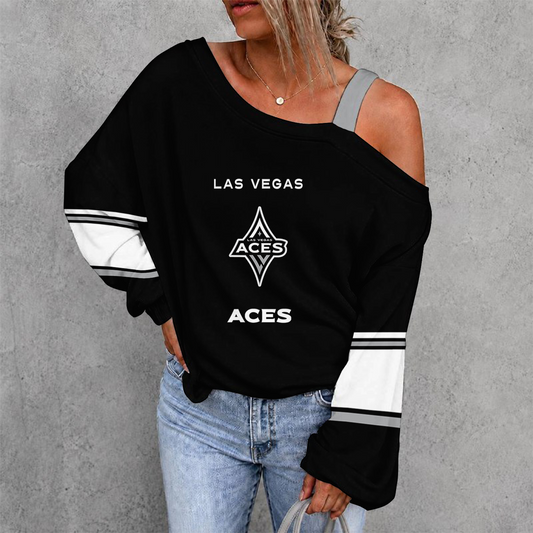 [HOOPS SPECIAL] NEW CUSTOMIZED WNBA07 LVA LAS VEGAS ACES WOMEN'S OFF-SHOULDER LONG SLEEVE SHIRT