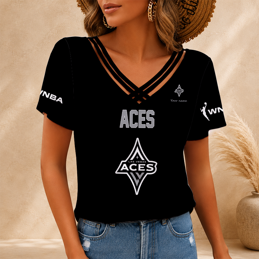 [HOOPS SPECIAL] NEW CUSTOMIZED WNBA07 LVA LAS VEGAS ACES V-NECK SHIRT