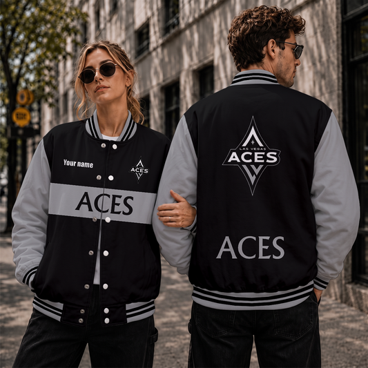 [HOOPS SPECIAL] NEW CUSTOMIZED WNBA07 LVA LAS VEGAS ACES BASEBALL JACKET, SATIN VARSITY JACKET