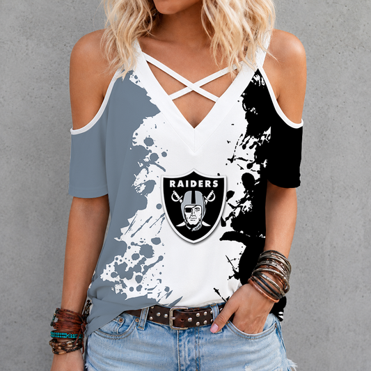 [TOUCHDOWN DEAL] NEW CUSTOMIZED NFL07 LVR LAS VEGAS RAIDERS CRISS CROSS V-NECK TOP