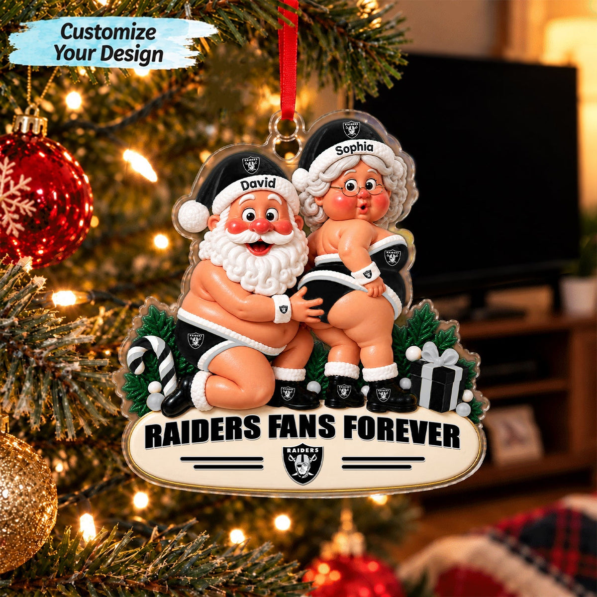 [TOUCHDOWN DEAL] NEW CUSTOMIZED NFL07 LVR LAS VEGAS RAIDERS CHRISTMAS ACRYLIC ORNAMENT