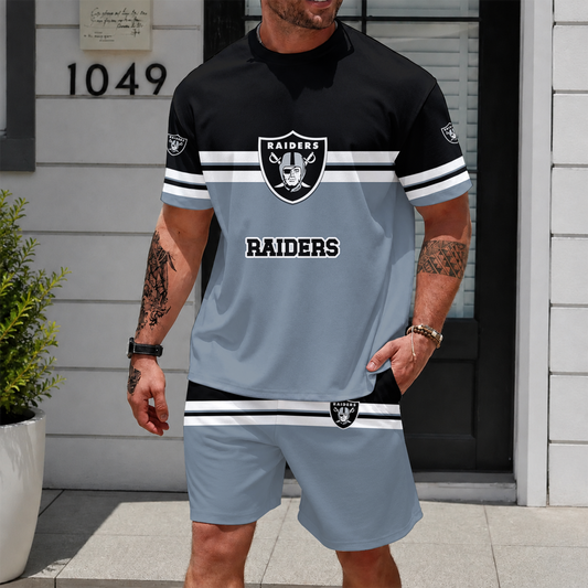 [TOUCHDOWN DEAL] NEWCUSTOMIZED NFL07 LVR LAS VEGAS RAIDERS UNISEX T-SHIRT & SHORTS SET