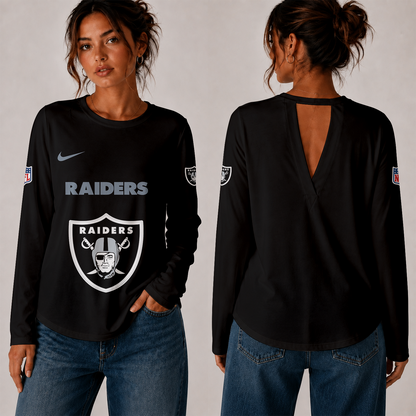 [TOUCHDOWN DEAL] NEW CUSTOMIZED NFL07 LVR THE RAIDERS WOMEN'S BACK V-CUT LONG-SLEEVE SHIRT