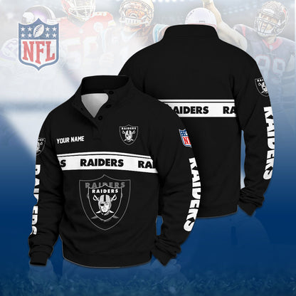 [TOUCHDOWN DEAL] NEW CUSTOMIZED NFL07 LVR THE RAIDERS QUARTER-BUTTON STAND-COLLAR SWEATSHIRT