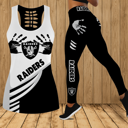[TOUCHDOWN DEAL] NEW CUSTOMIZED NFL07 LVR LAS VEGAS RAIDERS HOLLOW TANK TOP & LEGGINGS SET
