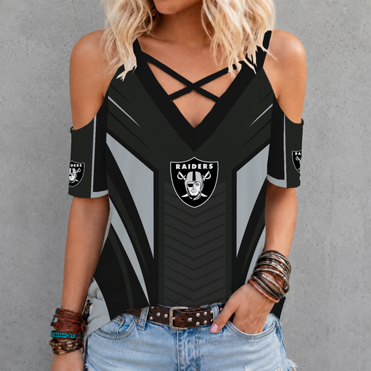 [TOUCHDOWN DEAL] NEW CUSTOMIZED NFL07 LVR LAS VEGAS RAIDERS CRISS CROSS V-NECK TOP