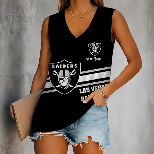 [TOUCHDOWN DEAL] NEW CUSTOMIZED NFL07 LVR LAS VEGAS RAIDERS WOMEN'S V-NECK TANK TOP