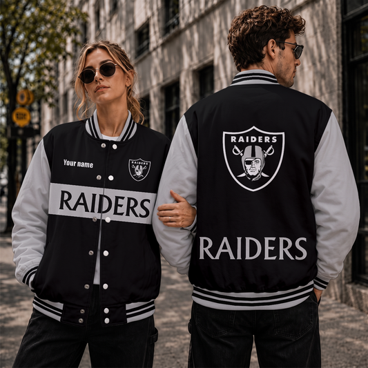 [TOUCHDOWN DEAL] NEW CUSTOMIZED NFL07 LVR LAS VEGAS RAIDERS SATIN VARSITY & BASEBALL JACKET