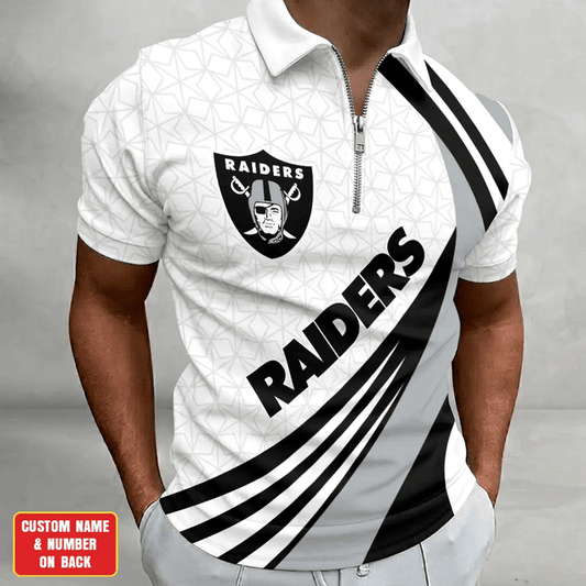 [TOUCHDOWN DEAL] NEW CUSTOMIZED NFL07 LVR LAS VEGAS RAIDERS ZIP POLO SHIRT