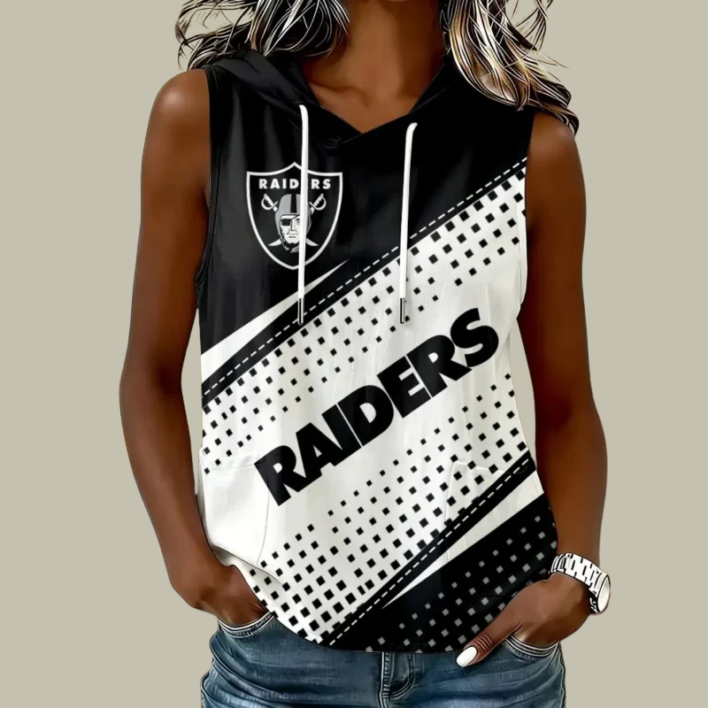 [TOUCHDOWN DEAL] NEW CUSTOMIZED NFL07 LVR LAS VEGAS RAIDERS WOMEN'S SLEEVELESS HOODED POCKET TANK TOP