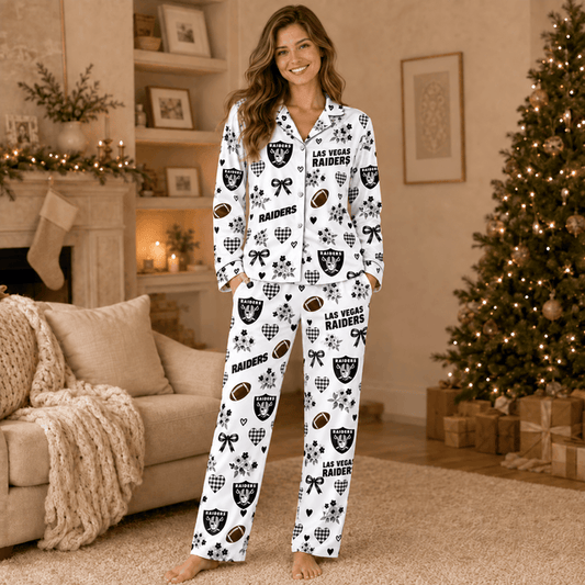 [TOUCHDOWN DEAL] NEW CUSTOMIZED NFL07 LVR LAS VEGAS RAIDERS HALLOWEEN LONG PAJAMAS SET