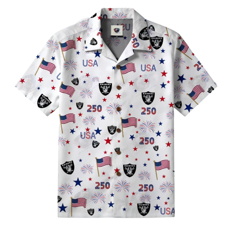 [TOUCHDOWN DEAL] NEW CUSTOMIZED NFL07 LVR LAS VEGAS RAIDERS PATRIOTIC 250 USA HAWAIIAN SHIRT