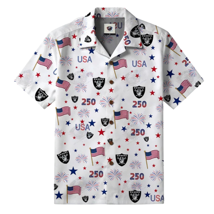 [TOUCHDOWN DEAL] NEW CUSTOMIZED NFL07 LVR LAS VEGAS RAIDERS PATRIOTIC 250 USA HAWAIIAN SHIRT