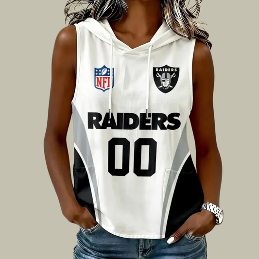 [TOUCHDOWN DEAL] NEW CUSTOMIZED NFL07 LVR LAS VEGAS RAIDERS WOMEN'S SLEEVELESS HOODED POCKET TANK TOP