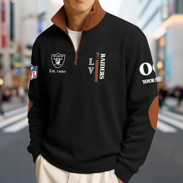 [TOUCHDOWN DEAL] NEW CUSTOMIZED NFL07 LVR LAS VEGAS RAIDERS MULTICOLOR STRIPED QUATER ZIP SWEATSHIRT