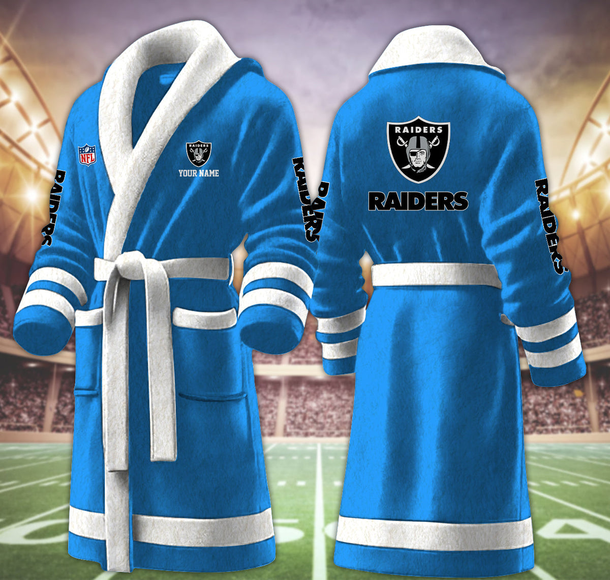 [TOUCHDOWN DEAL] NEW CUSTOMIZED NFL07 LVR LAS VEGAS RAIDERS MULTICOLOR FLEECE BATHROBE