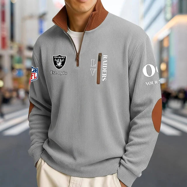 [TOUCHDOWN DEAL] NEW CUSTOMIZED NFL07 LVR LAS VEGAS RAIDERS MULTICOLOR STRIPED QUATER ZIP SWEATSHIRT