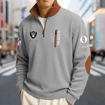 [TOUCHDOWN DEAL] NEW CUSTOMIZED NFL07 LVR LAS VEGAS RAIDERS MULTICOLOR STRIPED QUATER ZIP SWEATSHIRT