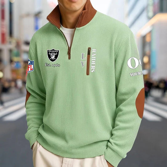[TOUCHDOWN DEAL] NEW CUSTOMIZED NFL07 LVR LAS VEGAS RAIDERS MULTICOLOR STRIPED QUATER ZIP SWEATSHIRT