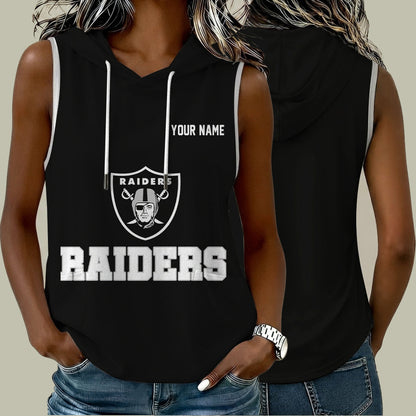 [TOUCHDOWN DEAL] NEW CUSTOMIZED NFL07 LVR LAS VEGAS RAIDERS WOMEN'S SLEEVELESS HOODED POCKET TANK TOP