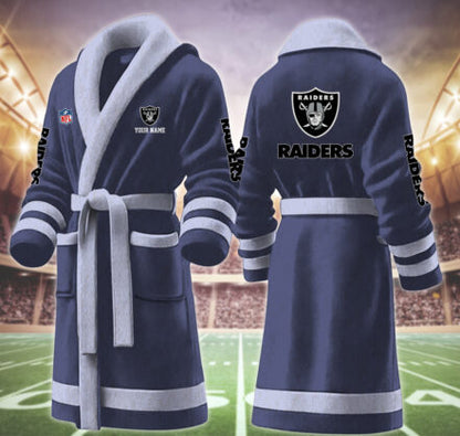 [TOUCHDOWN DEAL] NEW CUSTOMIZED NFL07 LVR LAS VEGAS RAIDERS MULTICOLOR FLEECE BATHROBE