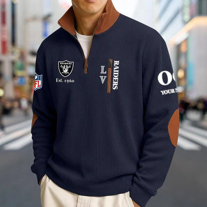 [TOUCHDOWN DEAL] NEW CUSTOMIZED NFL07 LVR LAS VEGAS RAIDERS MULTICOLOR STRIPED QUATER ZIP SWEATSHIRT
