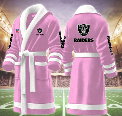 [TOUCHDOWN DEAL] NEW CUSTOMIZED NFL07 LVR LAS VEGAS RAIDERS MULTICOLOR FLEECE BATHROBE