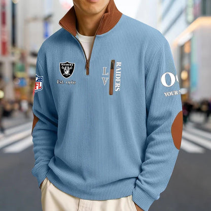 [TOUCHDOWN DEAL] NEW CUSTOMIZED NFL07 LVR LAS VEGAS RAIDERS MULTICOLOR STRIPED QUATER ZIP SWEATSHIRT