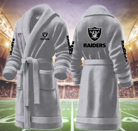 [TOUCHDOWN DEAL] NEW CUSTOMIZED NFL07 LVR LAS VEGAS RAIDERS MULTICOLOR FLEECE BATHROBE