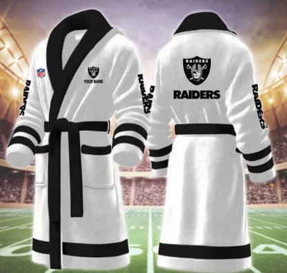 [TOUCHDOWN DEAL] NEW CUSTOMIZED NFL07 LVR LAS VEGAS RAIDERS MULTICOLOR FLEECE BATHROBE