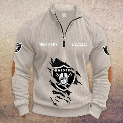 [TOUCHDOWN DEAL] NEW CUSTOMIZED NFL07 LVR LAS VEGAS RAIDERS MULTICOLOR STRIPED QUATER ZIP SWEATSHIRT