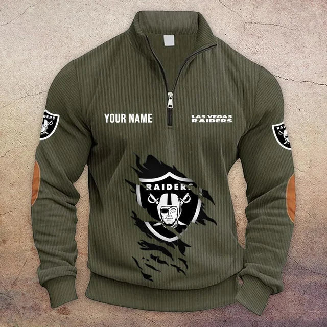 [TOUCHDOWN DEAL] NEW CUSTOMIZED NFL07 LVR LAS VEGAS RAIDERS MULTICOLOR STRIPED QUATER ZIP SWEATSHIRT