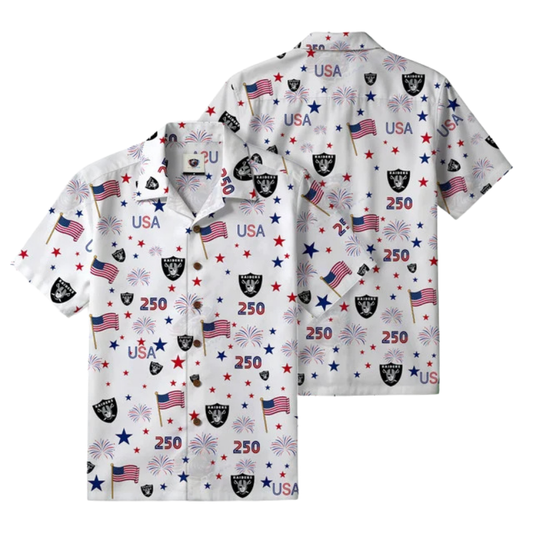 [TOUCHDOWN DEAL] NEW CUSTOMIZED NFL07 LVR LAS VEGAS RAIDERS PATRIOTIC 250 USA HAWAIIAN SHIRT