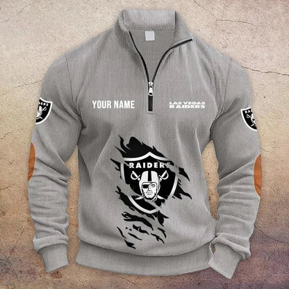 [TOUCHDOWN DEAL] NEW CUSTOMIZED NFL07 LVR LAS VEGAS RAIDERS MULTICOLOR STRIPED QUATER ZIP SWEATSHIRT