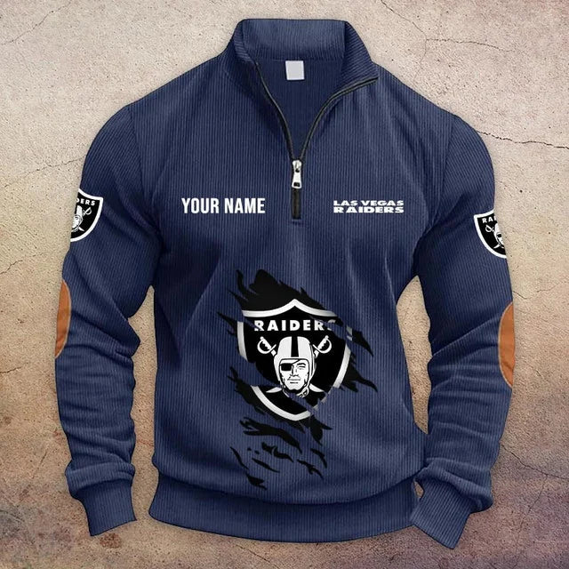 [TOUCHDOWN DEAL] NEW CUSTOMIZED NFL07 LVR LAS VEGAS RAIDERS MULTICOLOR STRIPED QUATER ZIP SWEATSHIRT