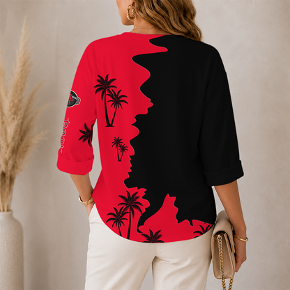 [HOT DEAL] NEW CUSTOMIZED NBA07 HRO HOUSTON ROCKETS WOMEN'S V-NECK LONG SLEEVE SHIRT