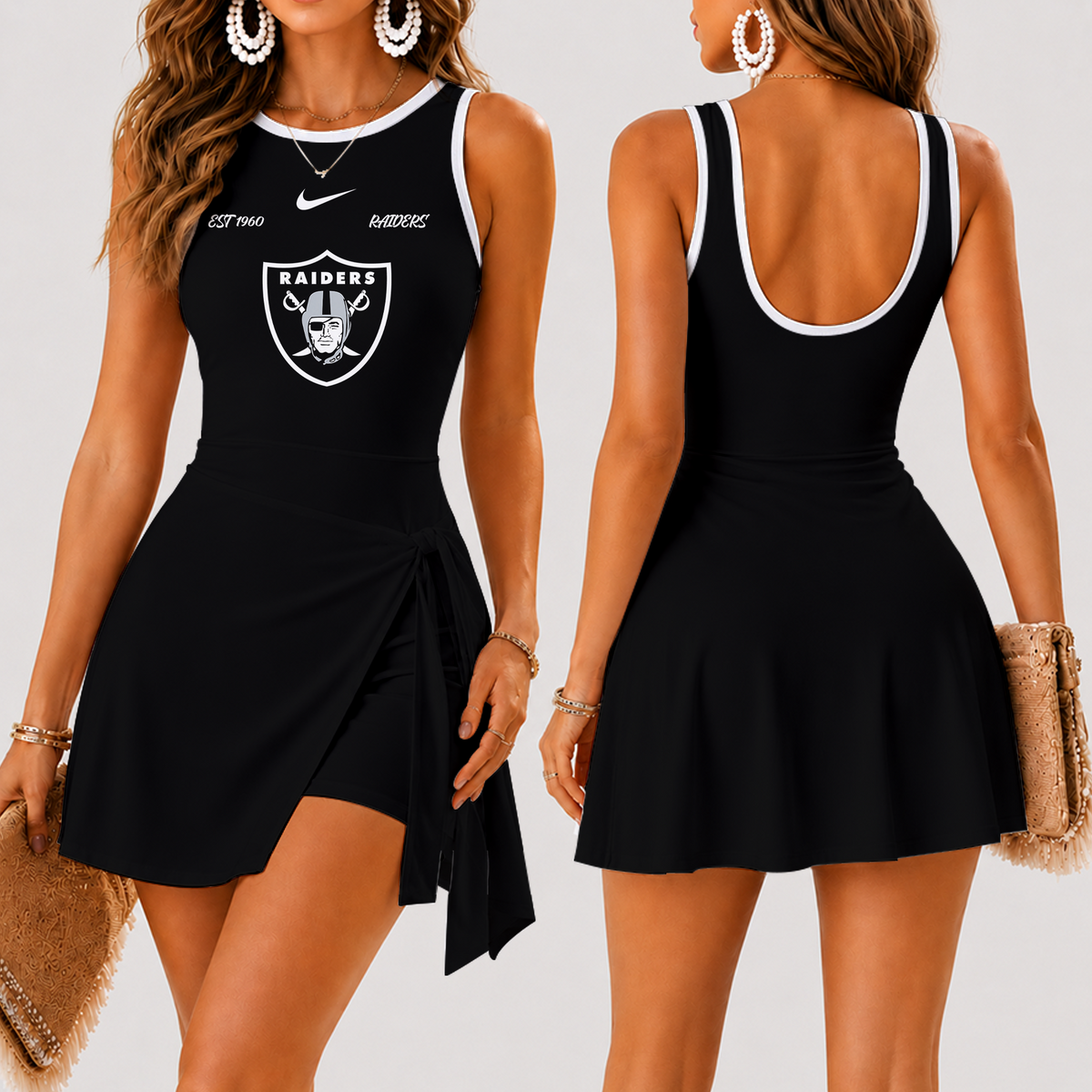 [TOUCHDOWN DEAL] NEW CUSTOMIZED NFL07 LVR LAS VEGAS RAIDERS WOMEN'S SUMMER SKORT DRESS